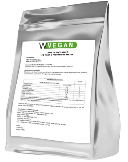 Leite de Coco em Pó 1kg Embalagem Refil Wvegan Vegano